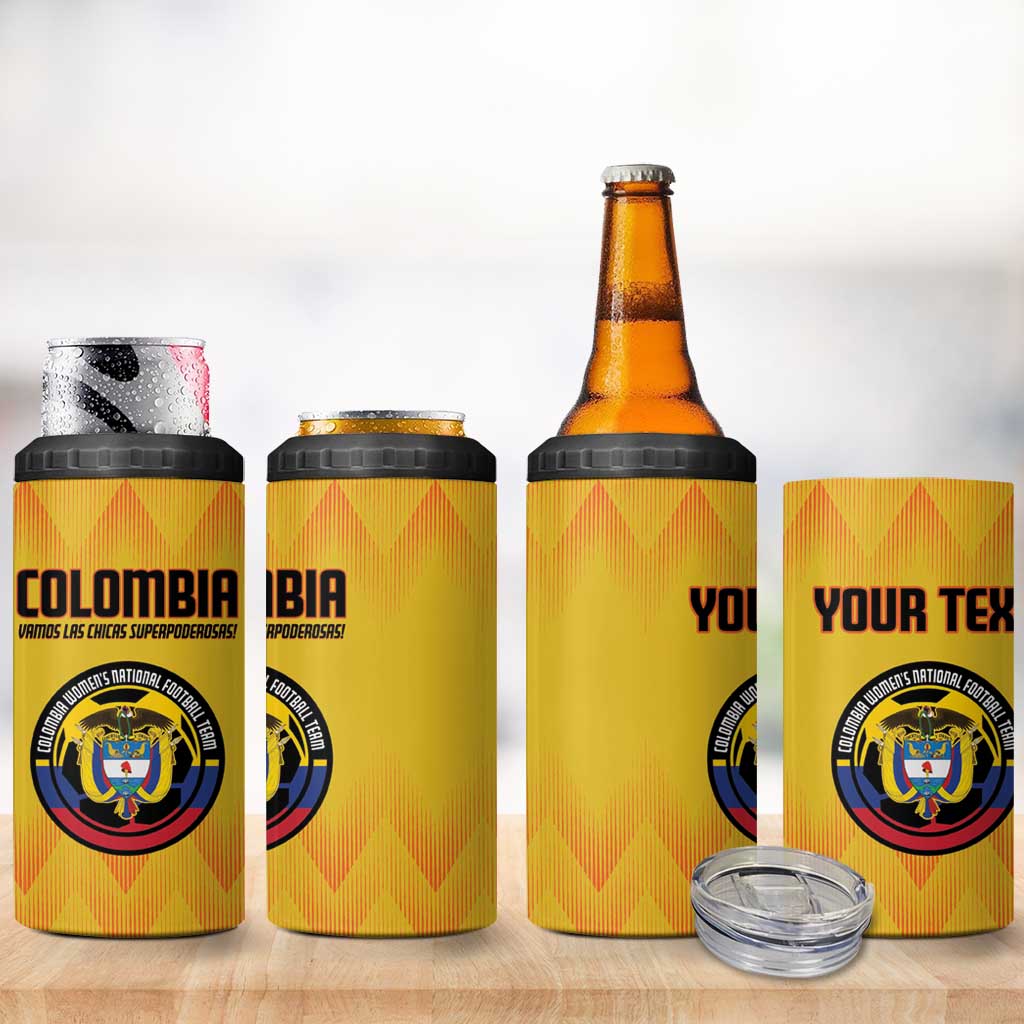 Custom Colombia Football 4 in 1 Can Cooler Tumbler 2025 Las Chicas Superpoderosas - Yellow Version - Wonder Print Shop