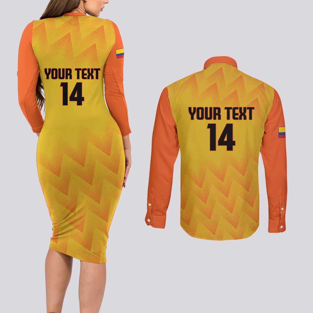 Custom Colombia Football Couples Matching Long Sleeve Bodycon Dress and Long Sleeve Button Shirt 2025 Las Chicas Superpoderosas - Yellow Version - Wonder Print Shop