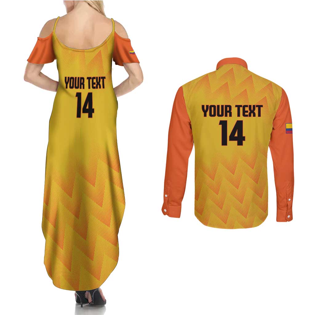 Custom Colombia Football Couples Matching Summer Maxi Dress and Long Sleeve Button Shirt 2025 Las Chicas Superpoderosas - Yellow Version - Wonder Print Shop