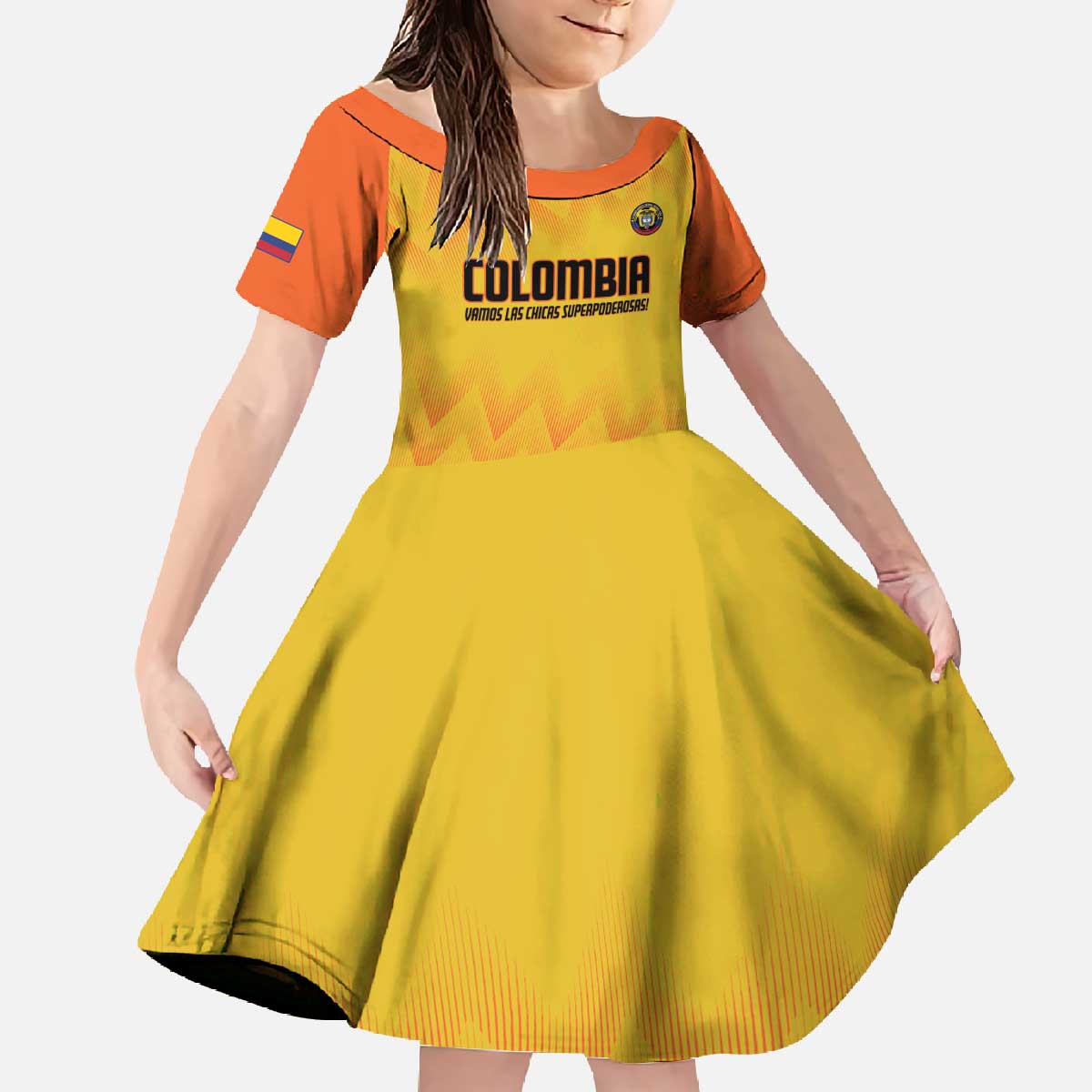 Custom Colombia Football Family Matching Off The Shoulder Long Sleeve Dress and Hawaiian Shirt 2025 Las Chicas Superpoderosas - Yellow Version - Wonder Print Shop