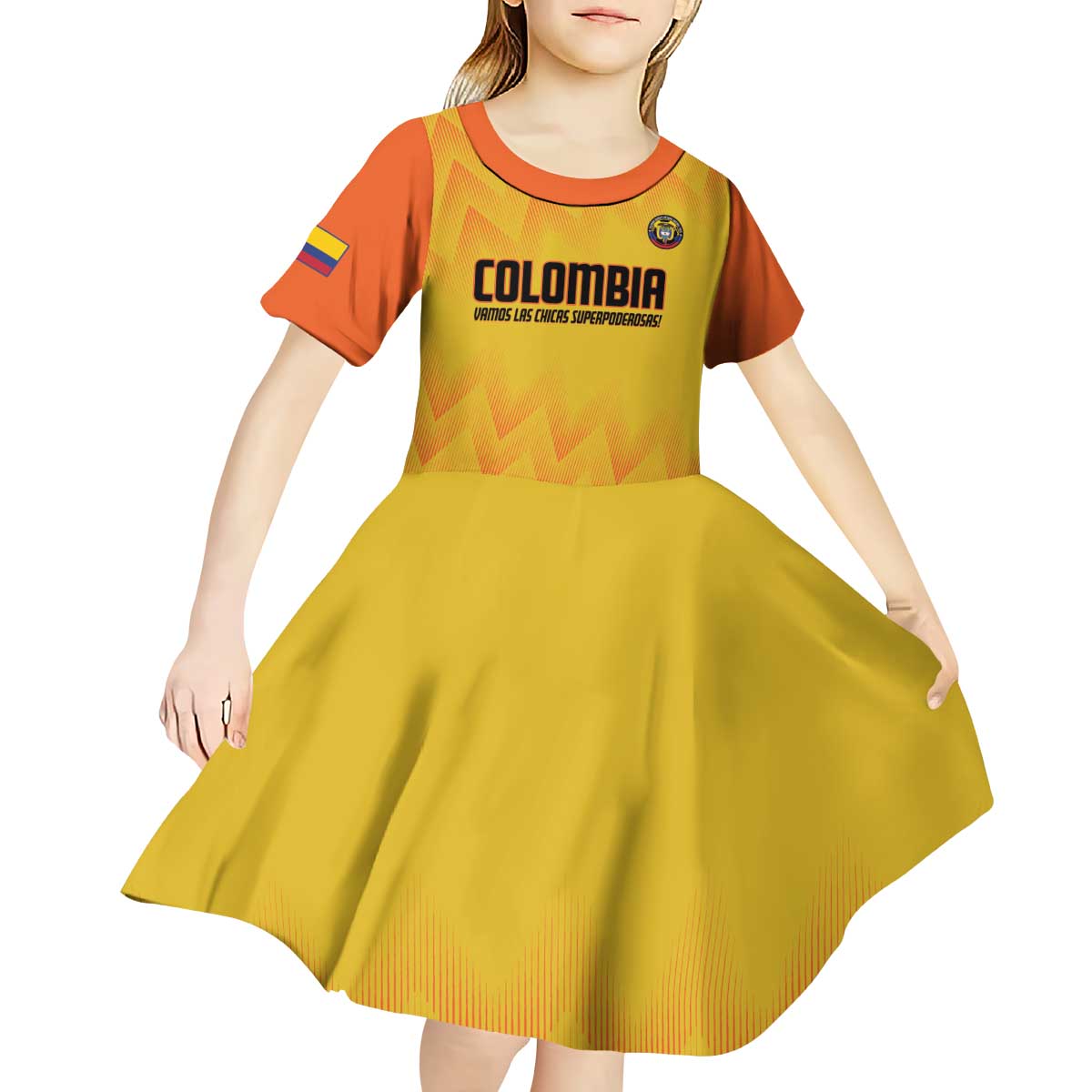 Custom Colombia Football Kid Short Sleeve Dress 2025 Las Chicas Superpoderosas - Yellow Version - Wonder Print Shop