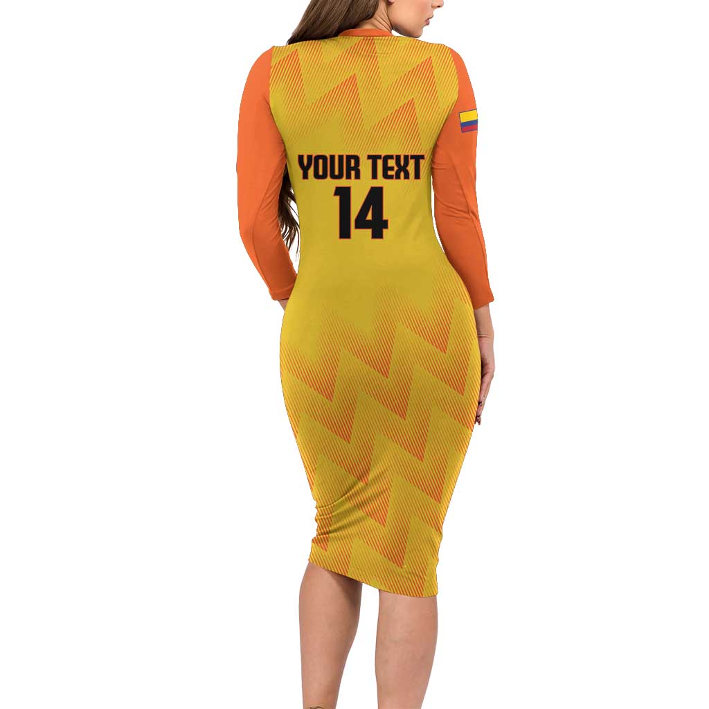 Custom Colombia Football Long Sleeve Bodycon Dress 2025 Las Chicas Superpoderosas - Yellow Version - Wonder Print Shop