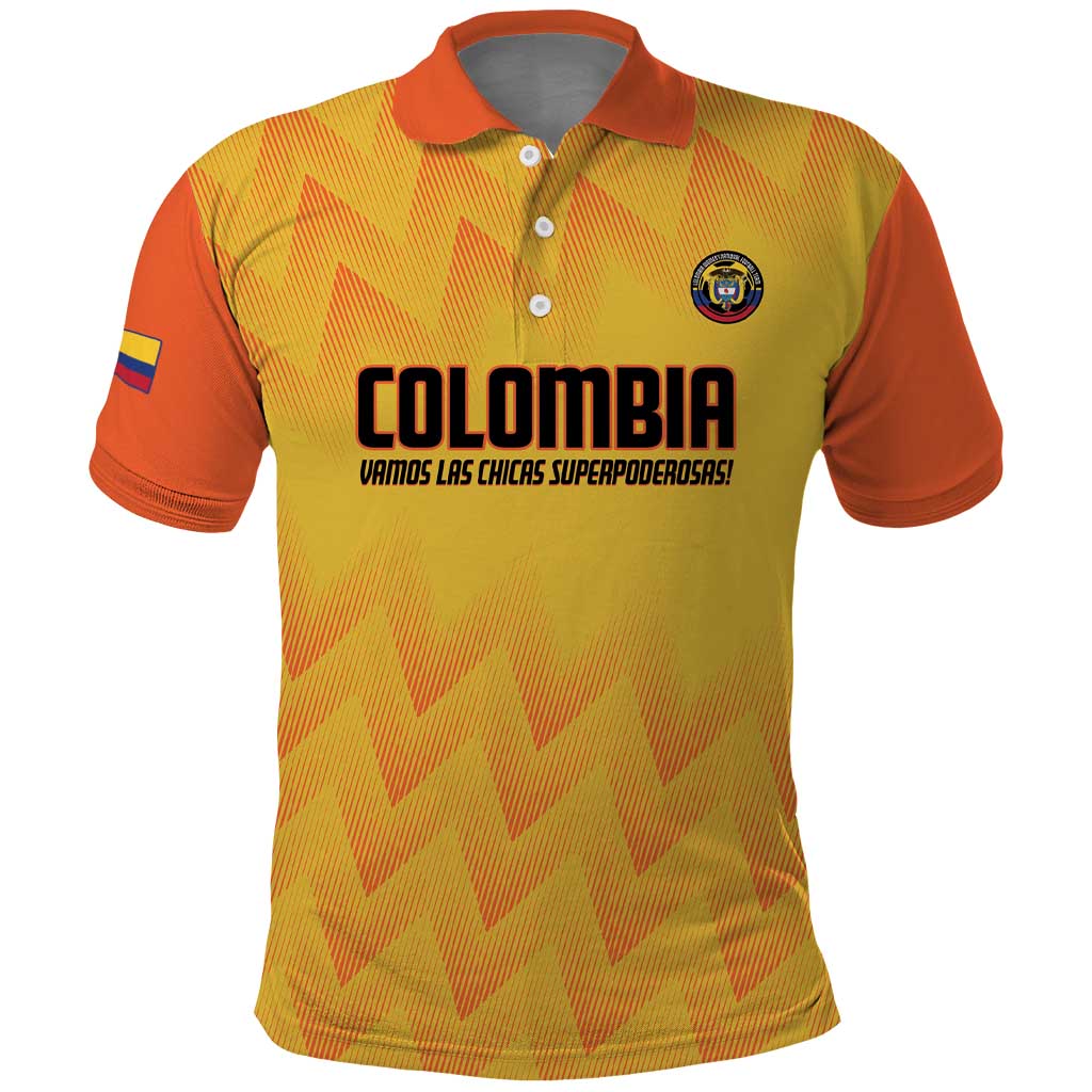 Custom Colombia Football Polo Shirt 2025 Las Chicas Superpoderosas - Yellow Version - Wonder Print Shop