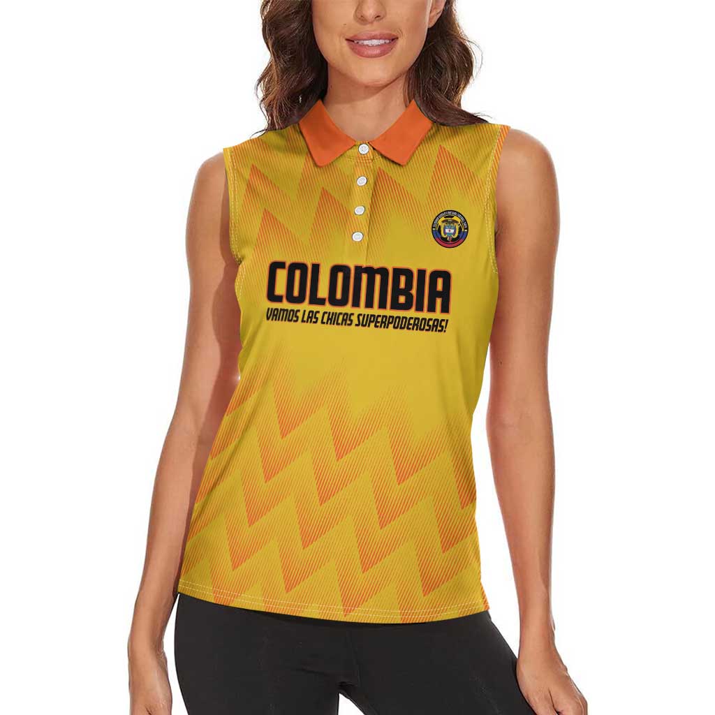 Custom Colombia Football Women Sleeveless Polo Shirt 2025 Las Chicas Superpoderosas - Yellow Version - Wonder Print Shop