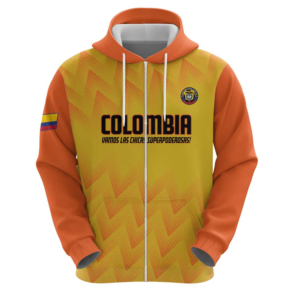 Custom Colombia Football Zip Hoodie 2025 Las Chicas Superpoderosas - Yellow Version - Wonder Print Shop