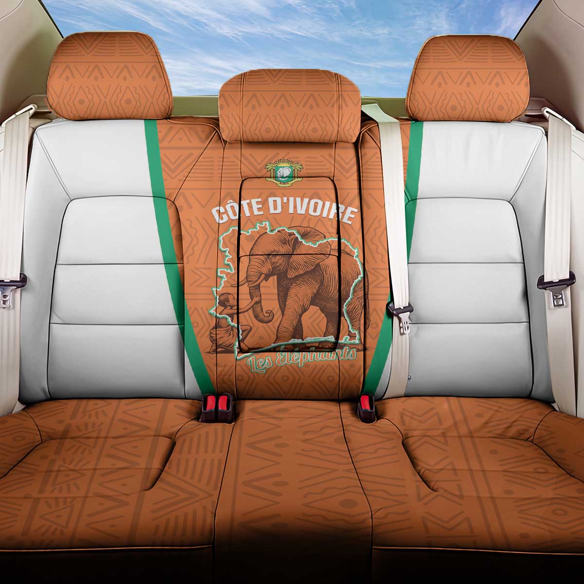 Ivory Coast Football Back Car Seat Cover 2026 Cote d'Ivoire Les Elephants Orange Version - Wonder Print Shop