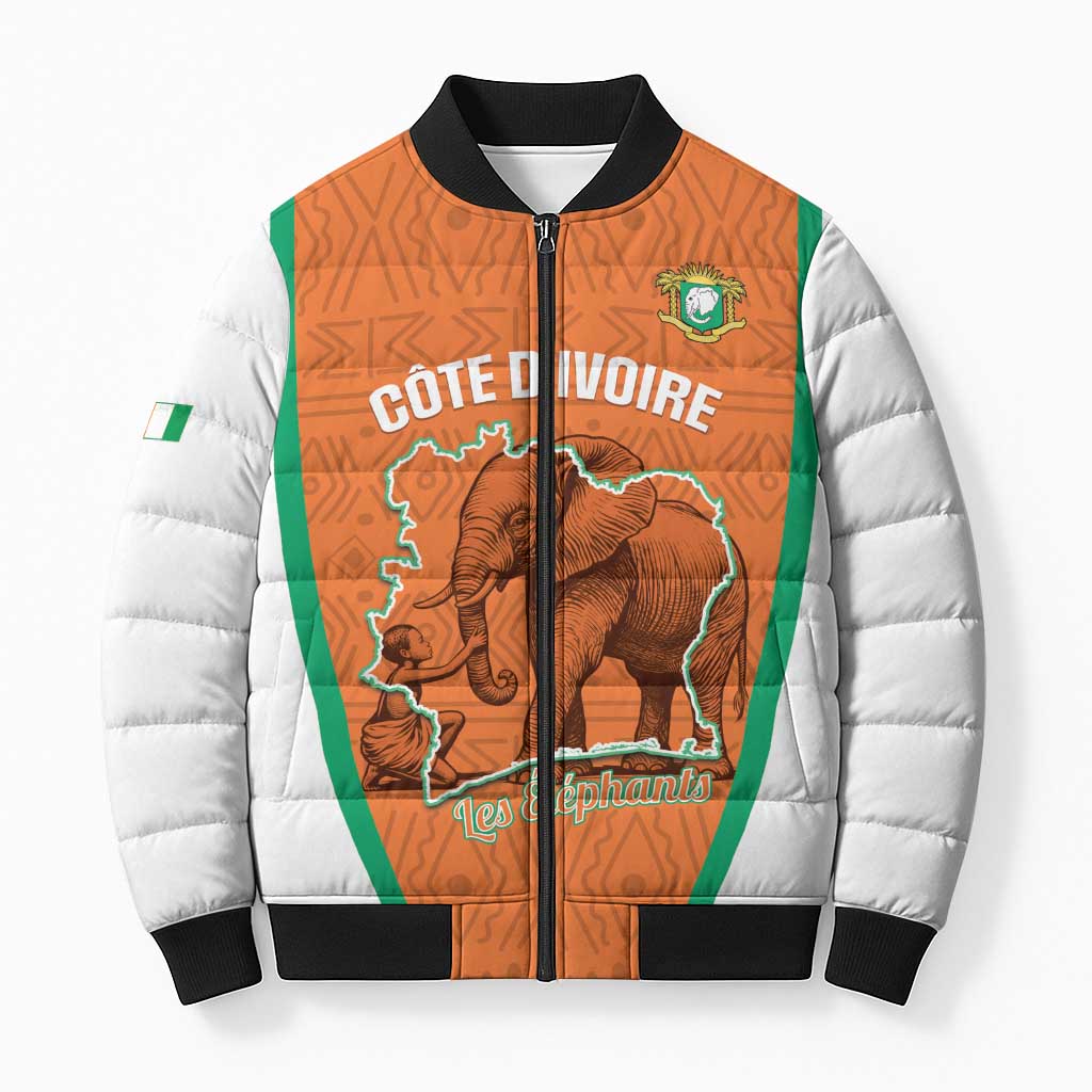 Custom Ivory Coast Football Bomber Puffer Jacket 2026 Cote d'Ivoire Les Elephants Orange Version - Wonder Print Shop
