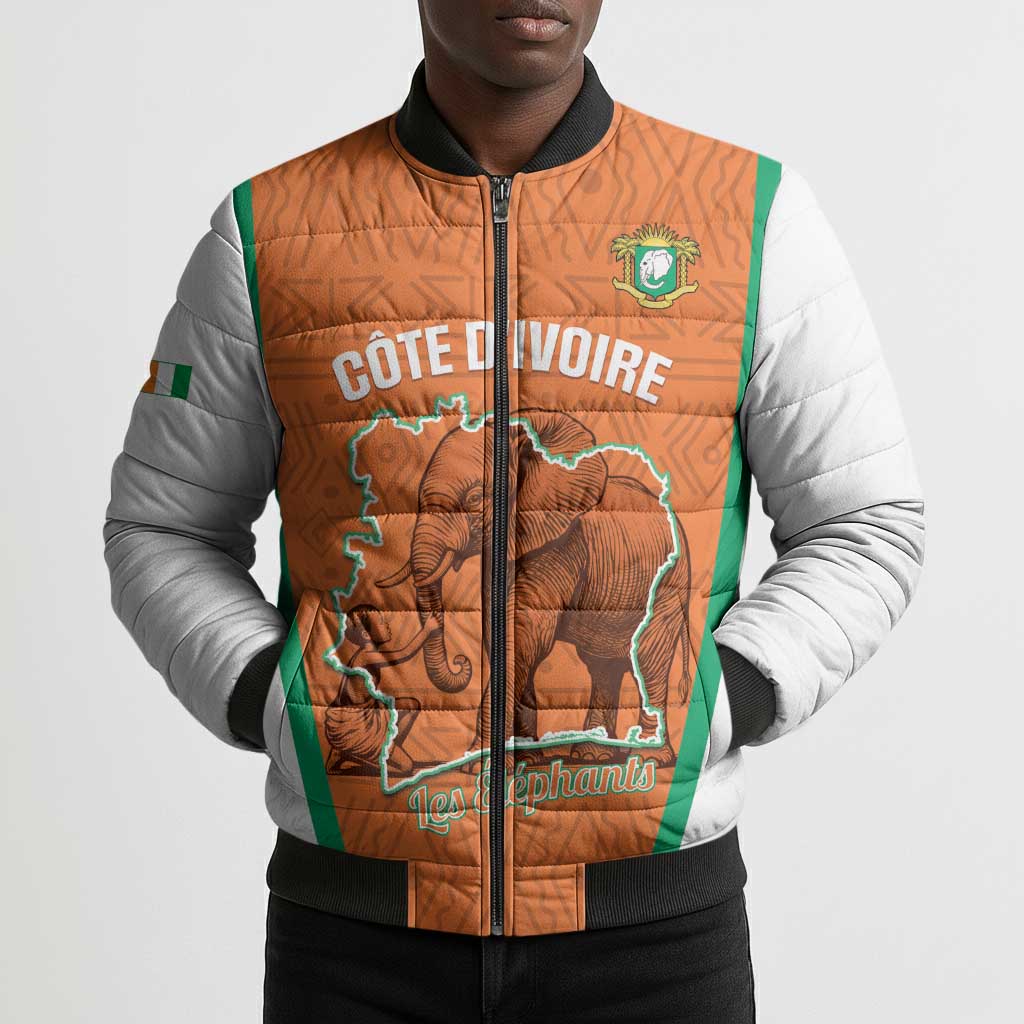 Custom Ivory Coast Football Bomber Puffer Jacket 2026 Cote d'Ivoire Les Elephants Orange Version - Wonder Print Shop