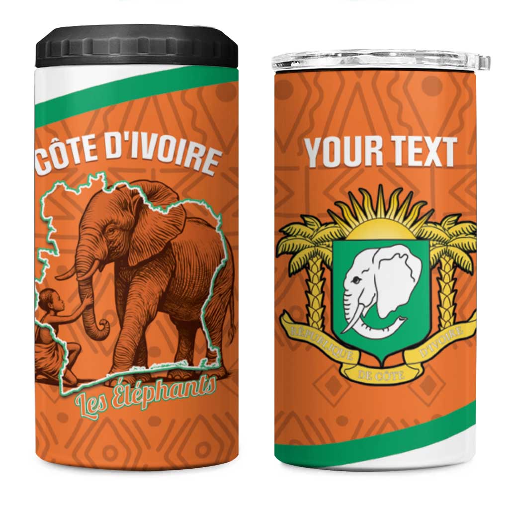Custom Ivory Coast Football 4 in 1 Can Cooler Tumbler 2026 Cote d'Ivoire Les Elephants Orange Version - Wonder Print Shop