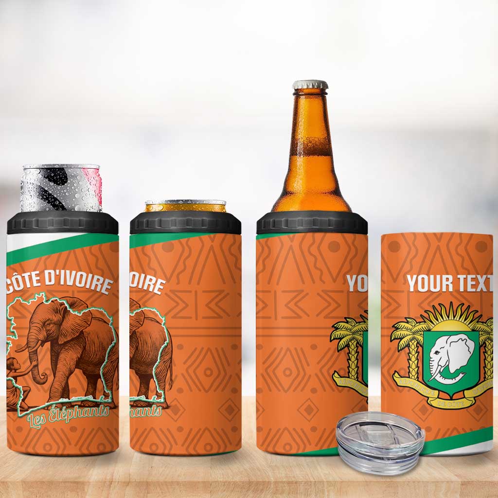 Custom Ivory Coast Football 4 in 1 Can Cooler Tumbler 2026 Cote d'Ivoire Les Elephants Orange Version - Wonder Print Shop