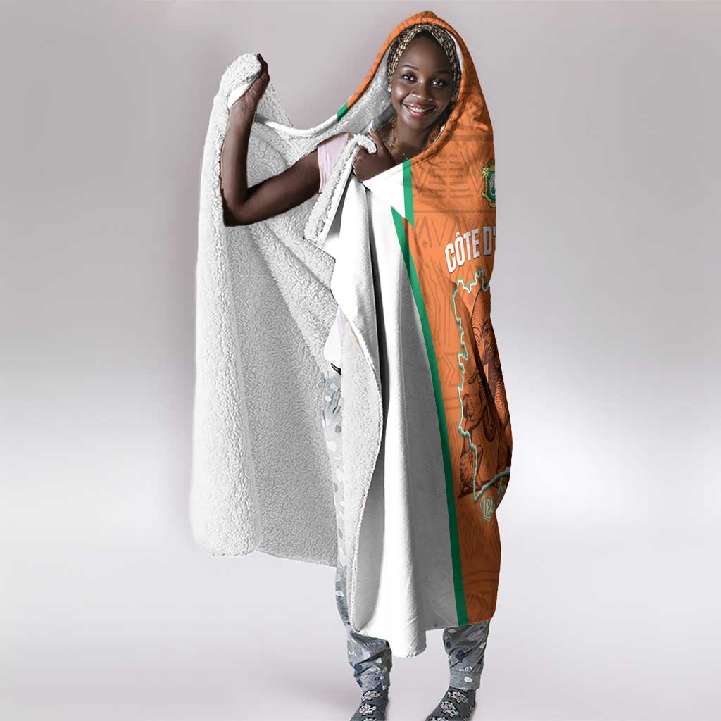 Ivory Coast Football Hooded Blanket 2026 Cote d'Ivoire Les Elephants Orange Version - Wonder Print Shop