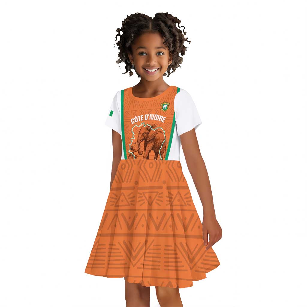 Custom Ivory Coast Football Kid Short Sleeve Dress 2026 Cote d'Ivoire Les Elephants Orange Version LT14
