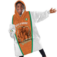Custom Ivory Coast Football Kid Wearable Blanket Hoodie 2026 Cote d'Ivoire Les Elephants Orange Version - Wonder Print Shop