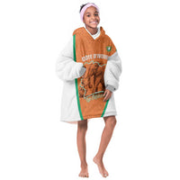 Custom Ivory Coast Football Kid Wearable Blanket Hoodie 2026 Cote d'Ivoire Les Elephants Orange Version - Wonder Print Shop