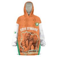 Custom Ivory Coast Football Kid Wearable Blanket Hoodie 2026 Cote d'Ivoire Les Elephants Orange Version - Wonder Print Shop