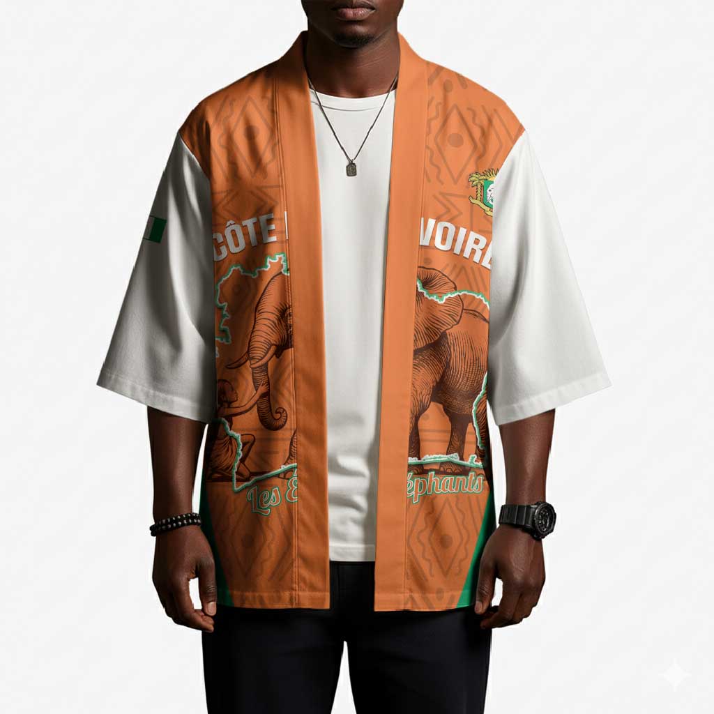 Custom Ivory Coast Football Kimono 2026 Cote d'Ivoire Les Elephants Orange Version - Wonder Print Shop