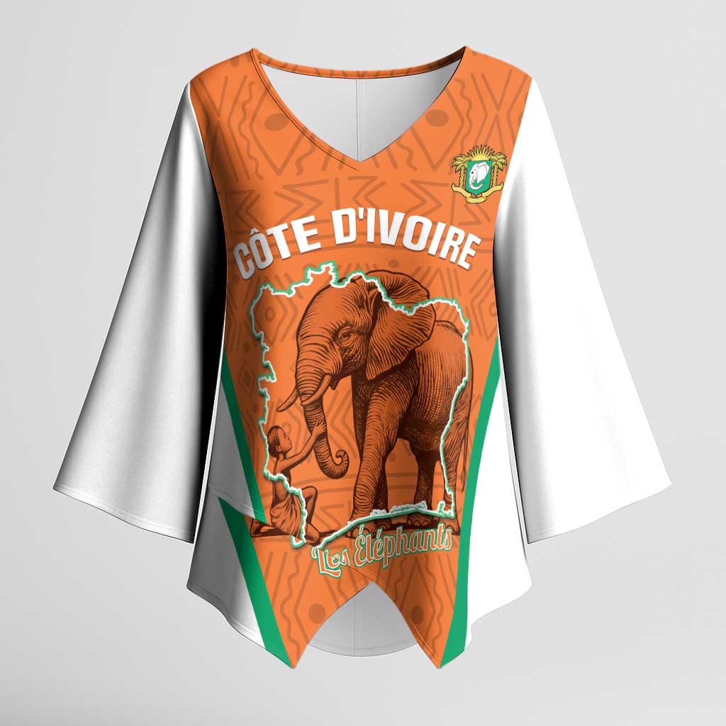 Custom Ivory Coast Football Kimono Sleeve Blouse 2026 Cote d'Ivoire Les Elephants Orange Version - Wonder Print Shop