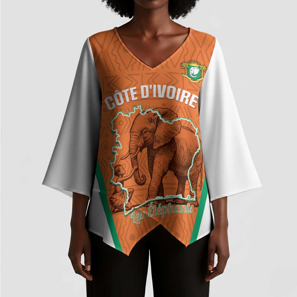 Custom Ivory Coast Football Kimono Sleeve Blouse 2026 Cote d'Ivoire Les Elephants Orange Version - Wonder Print Shop