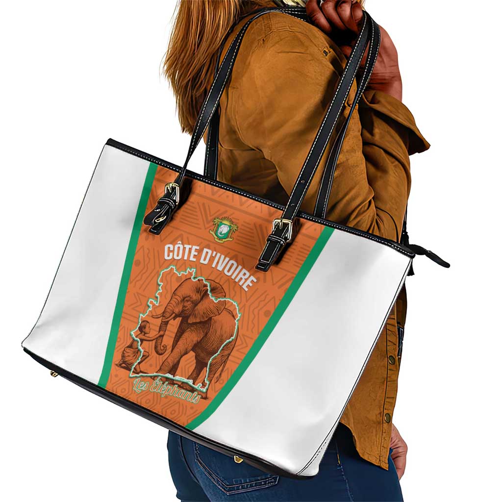 Ivory Coast Football Leather Tote Bag 2026 Cote d'Ivoire Les Elephants Orange Version - Wonder Print Shop