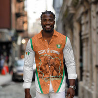 Custom Ivory Coast Football Long Sleeve Button Shirt 2026 Cote d'Ivoire Les Elephants Orange Version - Wonder Print Shop