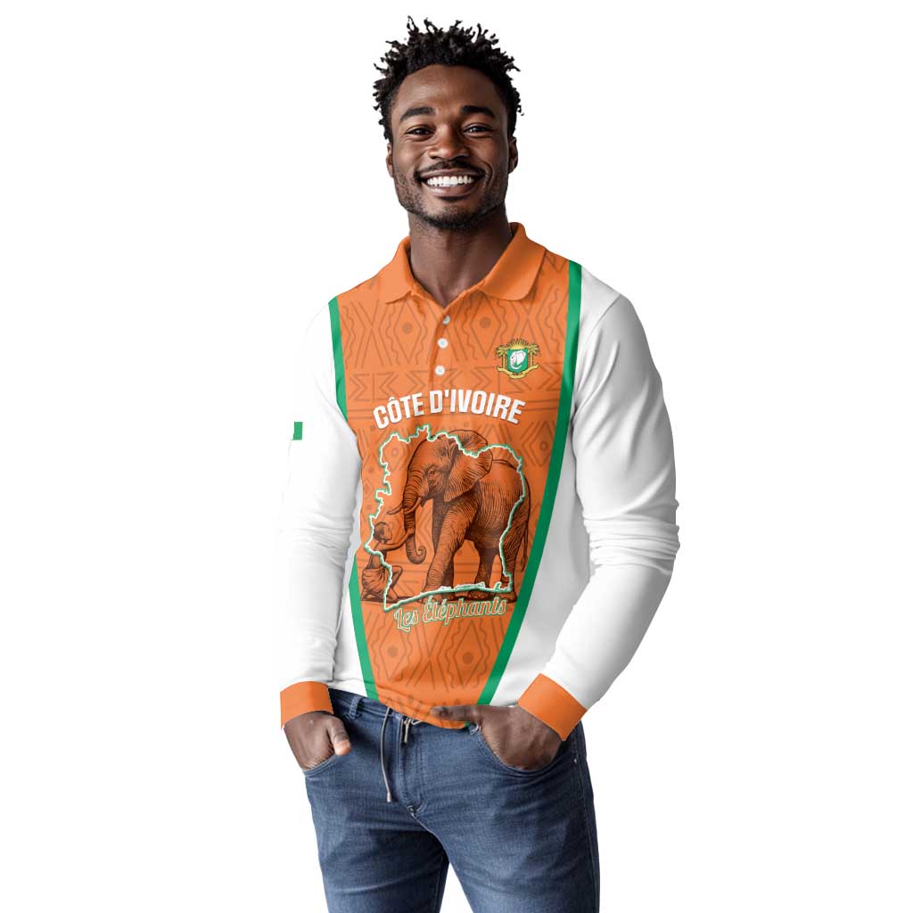Custom Ivory Coast Football Long Sleeve Polo Shirt 2026 Cote d'Ivoire Les Elephants Orange Version - Wonder Print Shop