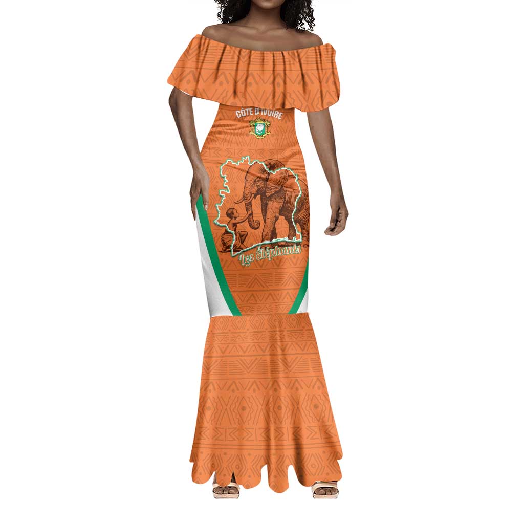 Custom Ivory Coast Football Mermaid Dress 2026 Cote d'Ivoire Les Elephants Orange Version LT14