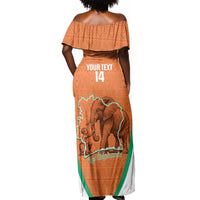 Custom Ivory Coast Football Off Shoulder Maxi Dress 2026 Cote d'Ivoire Les Elephants Orange Version - Wonder Print Shop