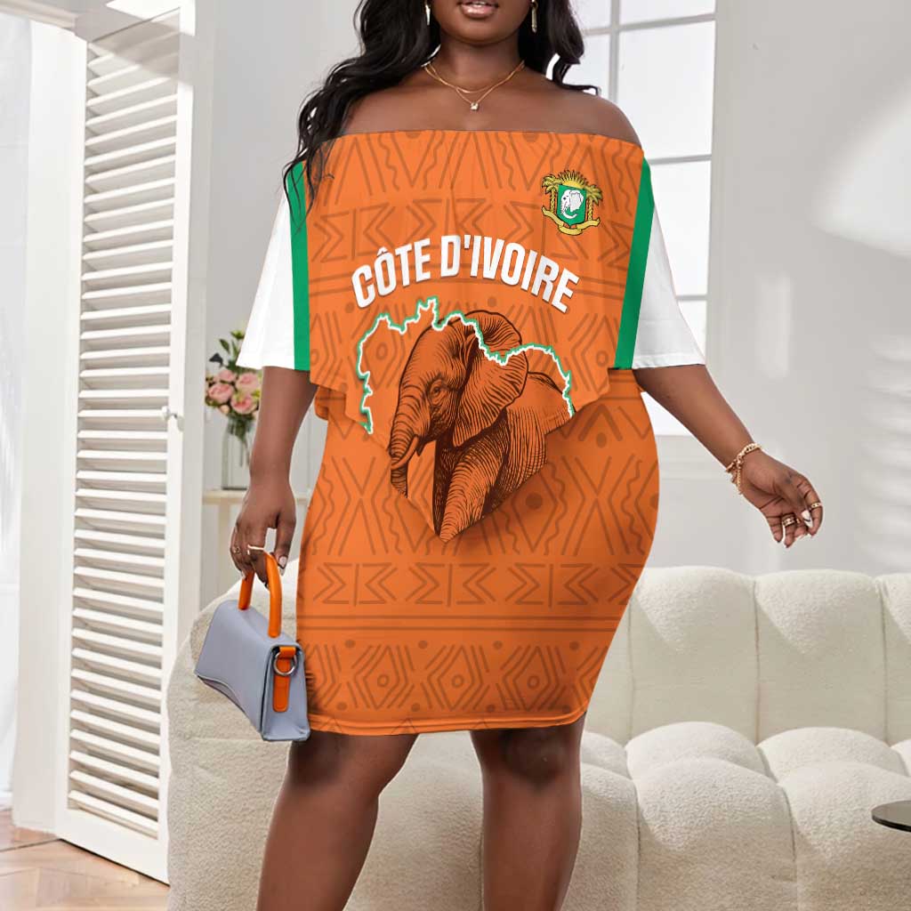 Custom Ivory Coast Football Off Shoulder Short Dress 2026 Cote d'Ivoire Les Elephants Orange Version - Wonder Print Shop
