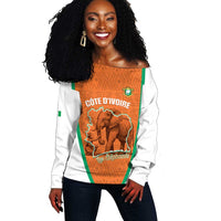 Custom Ivory Coast Football Off Shoulder Sweater 2026 Cote d'Ivoire Les Elephants Orange Version - Wonder Print Shop