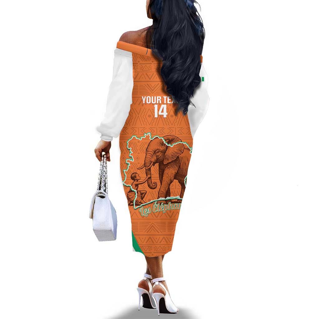 Custom Ivory Coast Football Off The Shoulder Long Sleeve Dress 2026 Cote d'Ivoire Les Elephants Orange Version - Wonder Print Shop