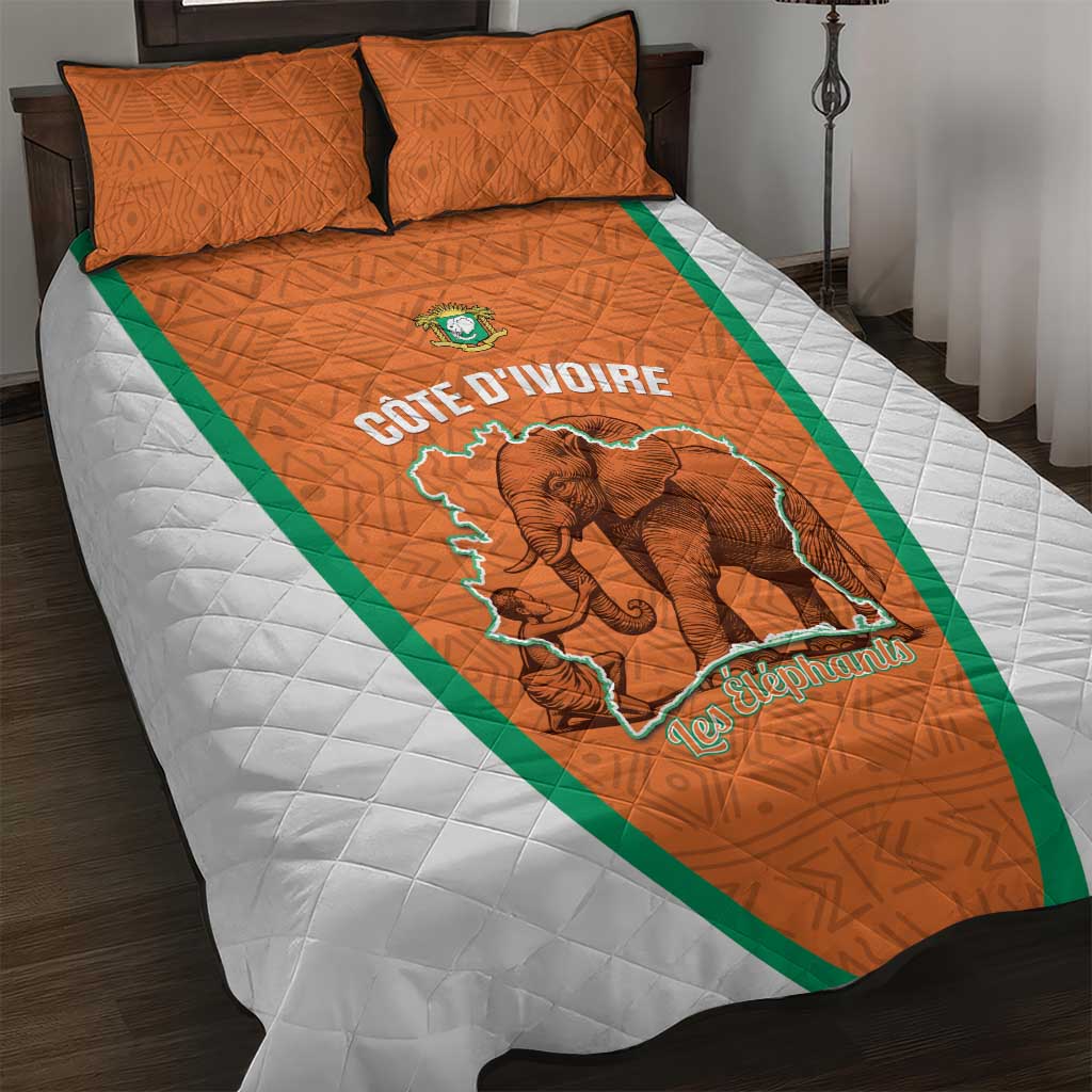 Ivory Coast Football Quilt Bed Set 2026 Cote d'Ivoire Les Elephants Orange Version - Wonder Print Shop