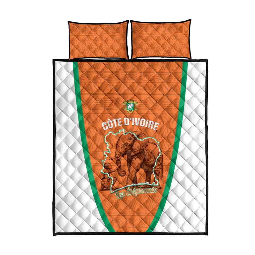 Ivory Coast Football Quilt Bed Set 2026 Cote d'Ivoire Les Elephants Orange Version - Wonder Print Shop