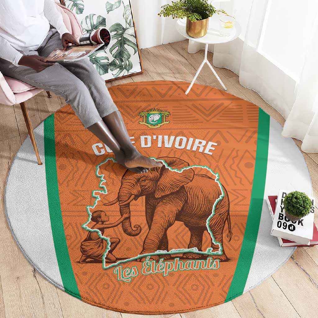 Ivory Coast Football Round Carpet 2026 Cote d'Ivoire Les Elephants Orange Version - Wonder Print Shop