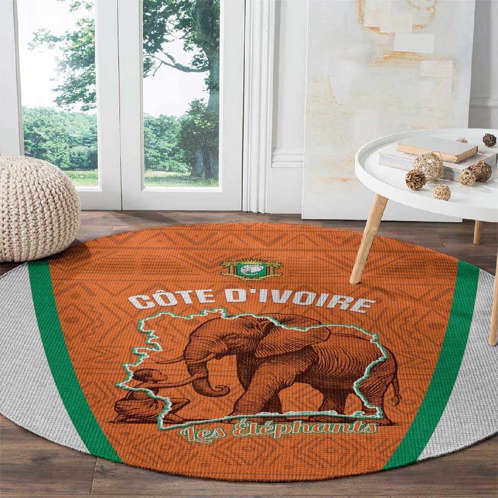 Ivory Coast Football Round Carpet 2026 Cote d'Ivoire Les Elephants Orange Version - Wonder Print Shop