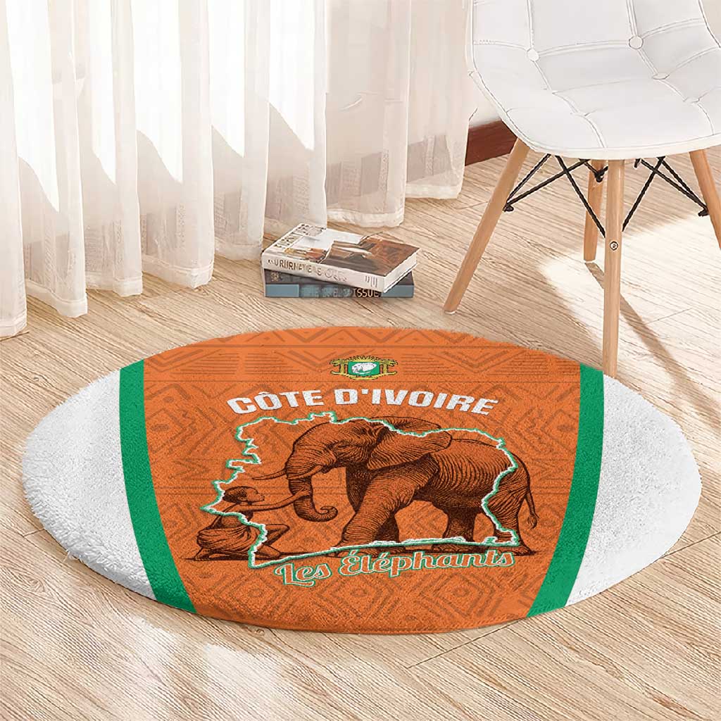 Ivory Coast Football Round Carpet 2026 Cote d'Ivoire Les Elephants Orange Version - Wonder Print Shop