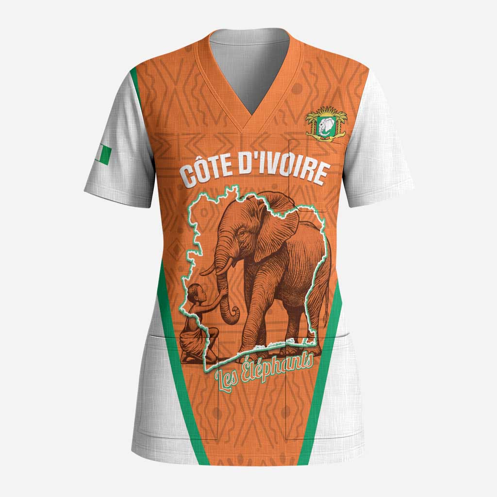 Custom Ivory Coast Football Scrub Top 2026 Cote d'Ivoire Les Elephants Orange Version - Wonder Print Shop