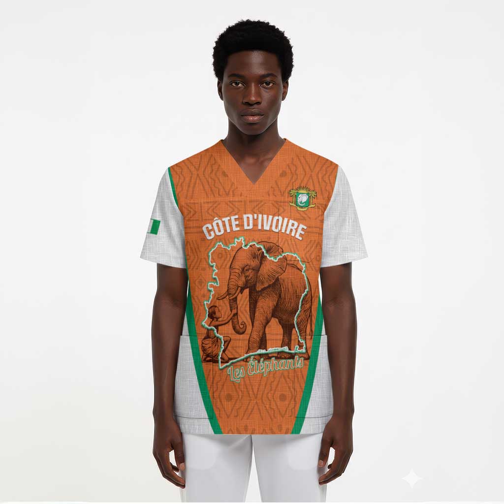 Custom Ivory Coast Football Scrub Top 2026 Cote d'Ivoire Les Elephants Orange Version - Wonder Print Shop