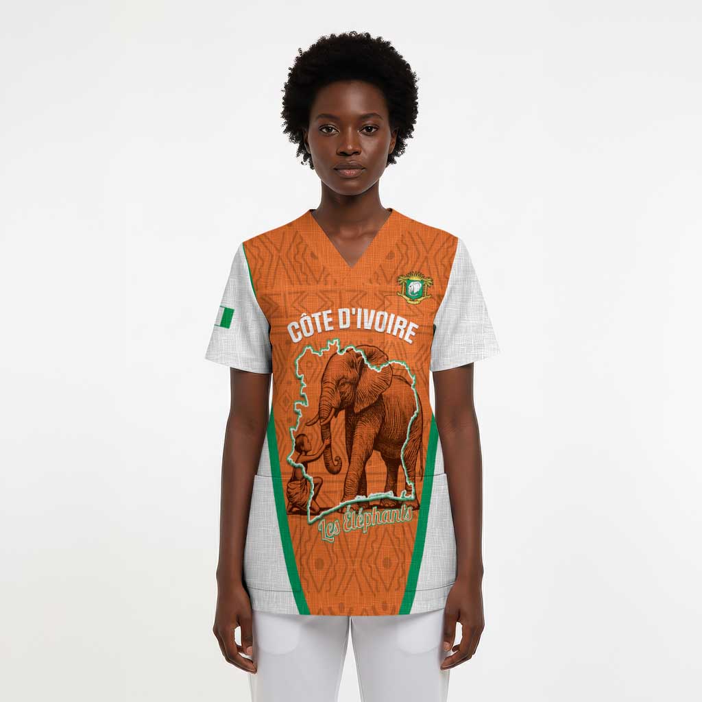 Custom Ivory Coast Football Scrub Top 2026 Cote d'Ivoire Les Elephants Orange Version - Wonder Print Shop