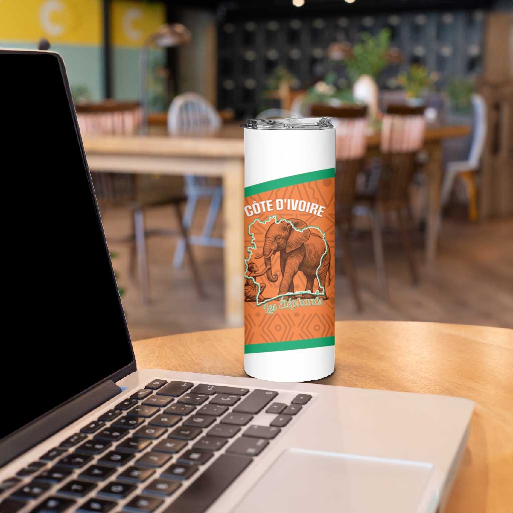 Custom Ivory Coast Football Skinny Tumbler 2026 Cote d'Ivoire Les Elephants Orange Version - Wonder Print Shop