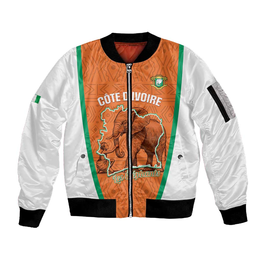 Custom Ivory Coast Football Sleeve Zip Bomber Jacket 2026 Cote d'Ivoire Les Elephants Orange Version - Wonder Print Shop