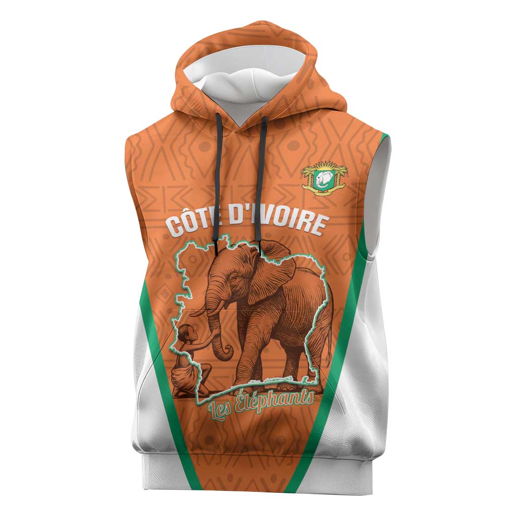 Custom Ivory Coast Football Sleeveless Hoodie 2026 Cote d'Ivoire Les Elephants Orange Version - Wonder Print Shop