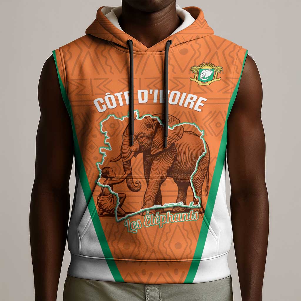 Custom Ivory Coast Football Sleeveless Hoodie 2026 Cote d'Ivoire Les Elephants Orange Version - Wonder Print Shop