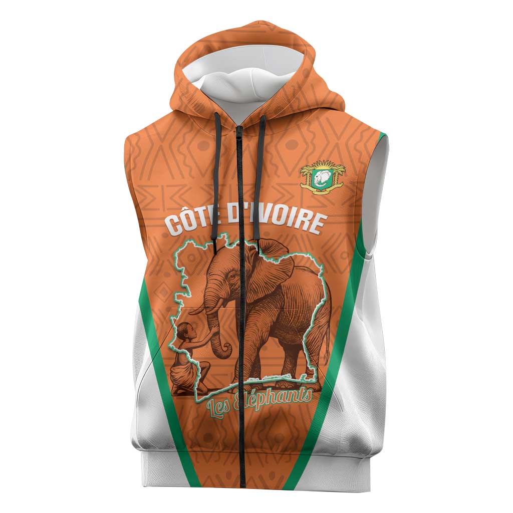 Custom Ivory Coast Football Sleeveless Zip Hoodie 2026 Cote d'Ivoire Les Elephants Orange Version - Wonder Print Shop