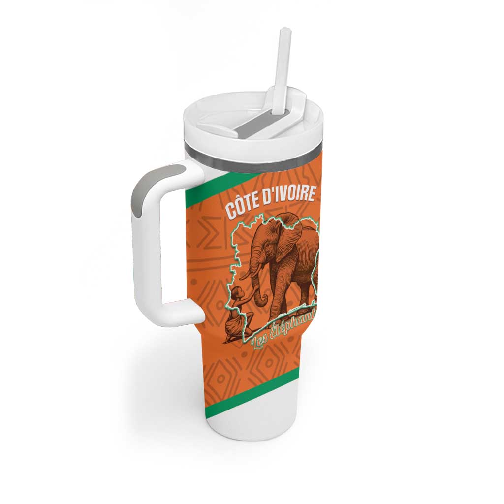 Custom Ivory Coast Football Tumbler With Handle 2026 Cote d'Ivoire Les Elephants Orange Version - Wonder Print Shop