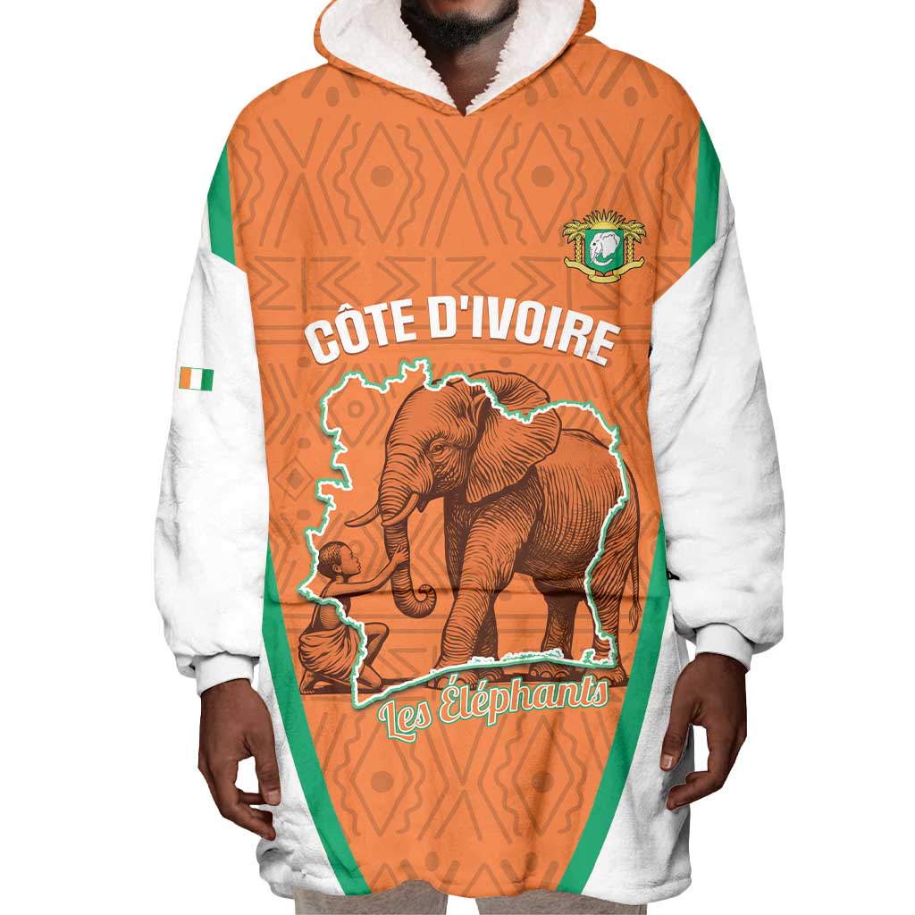 Custom Ivory Coast Football Wearable Blanket Hoodie 2026 Cote d'Ivoire Les Elephants Orange Version - Wonder Print Shop