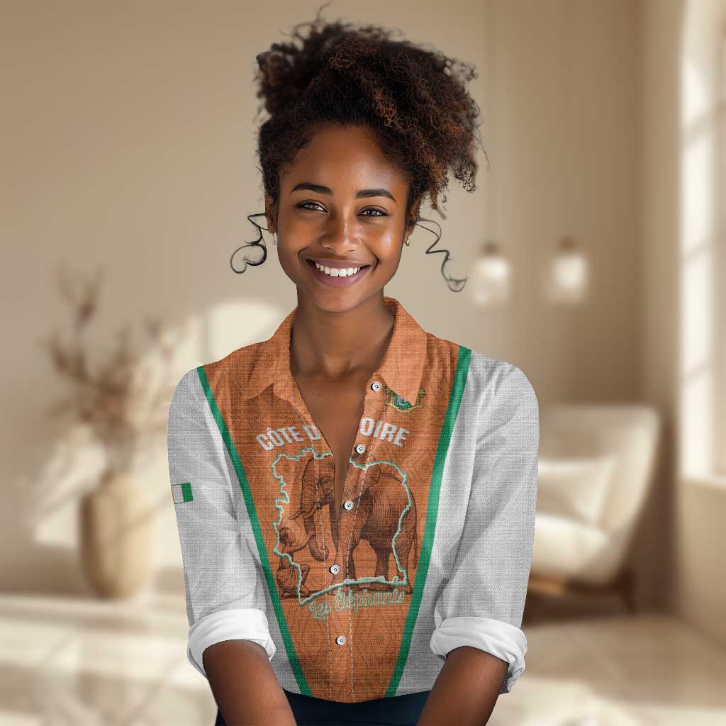 Custom Ivory Coast Football Women Casual Shirt 2026 Cote d'Ivoire Les Elephants Orange Version - Wonder Print Shop