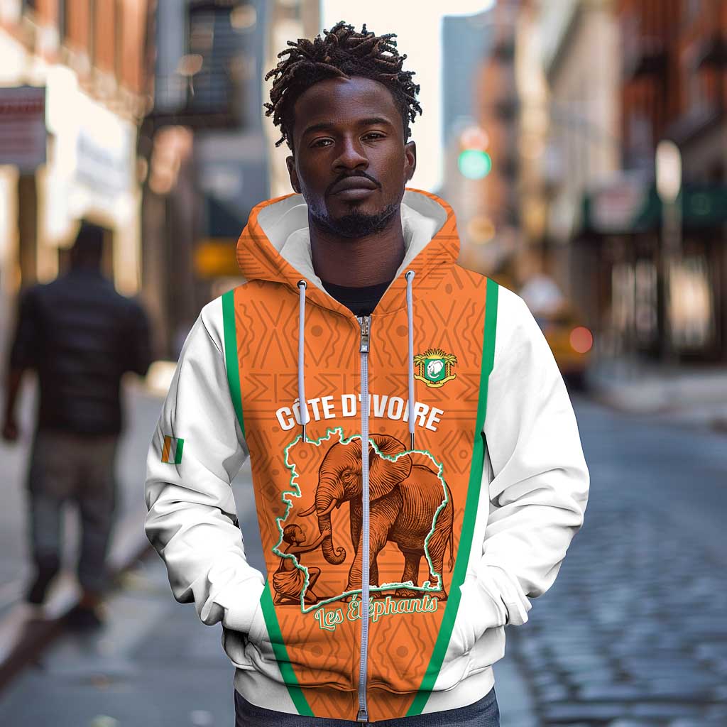 Custom Ivory Coast Football Zip Hoodie 2026 Cote d'Ivoire Les Elephants Orange Version - Wonder Print Shop