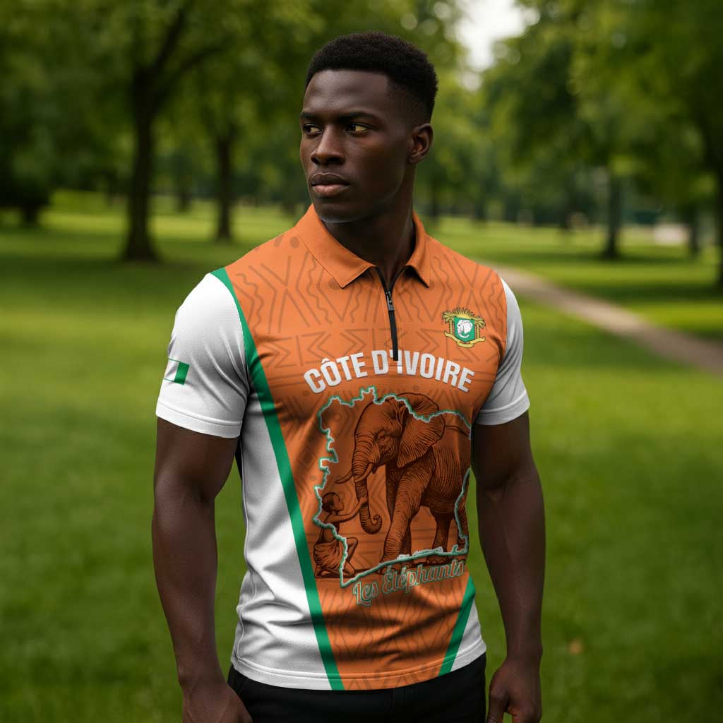 Custom Ivory Coast Football Zipper Polo Shirt 2026 Cote d'Ivoire Les Elephants Orange Version - Wonder Print Shop