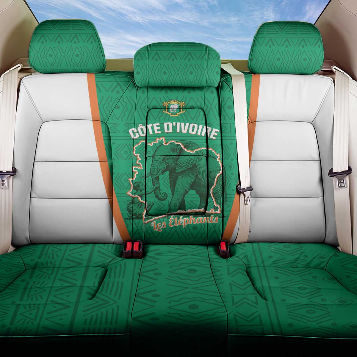 Ivory Coast Football Back Car Seat Cover 2026 Cote d'Ivoire Les Elephants Green Version - Wonder Print Shop