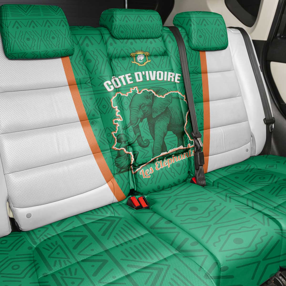 Ivory Coast Football Back Car Seat Cover 2026 Cote d'Ivoire Les Elephants Green Version - Wonder Print Shop
